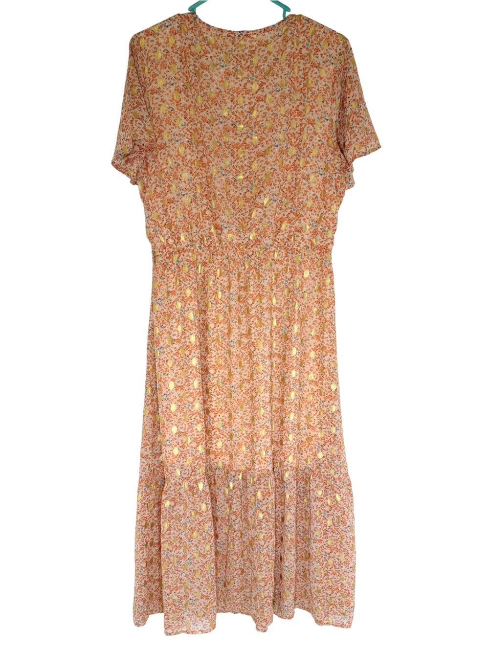 Sheilay Peach Floral Maxi Dress with V-Neck and Elastic Waist - Picture 2 of 5